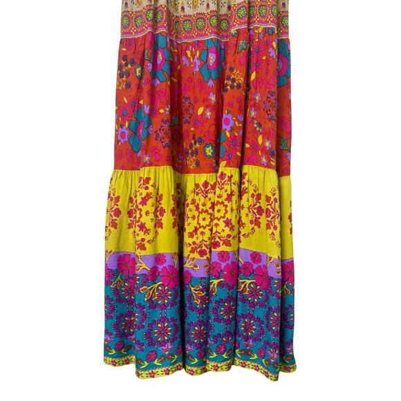 Natural Life Patricia Red Mustard Boarder Rayon Maxi Dress Size L - Picture 9 of 11